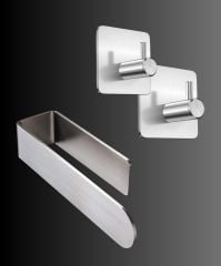 Paslanmaz Çelik Havluluk / 2 Adet Paslanmaz Çelik Banyo Askısı / Yapışkanlı Sistem