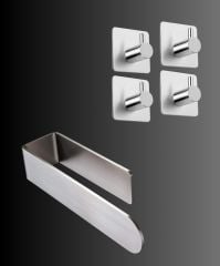 Paslanmaz Çelik Havluluk / 4 Adet Paslanmaz Çelik Banyo Askısı / Yapışkanlı Sistem